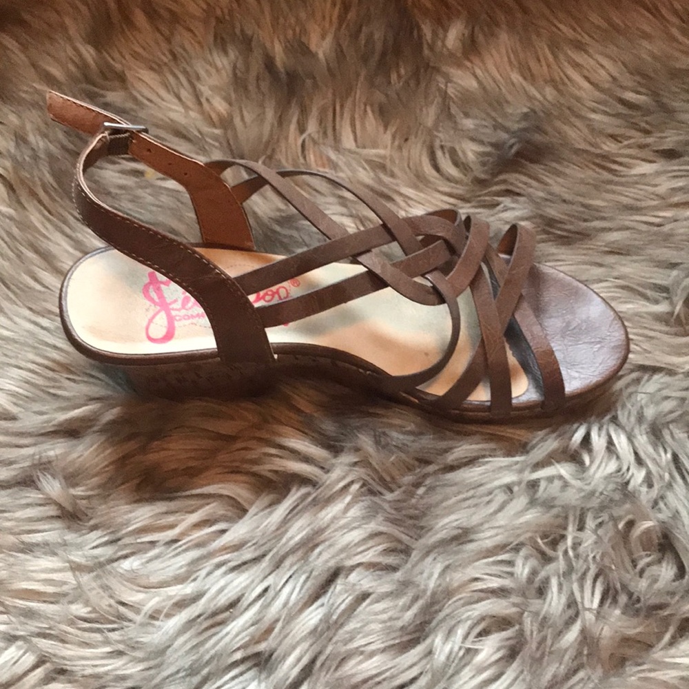 Brown strap wedges